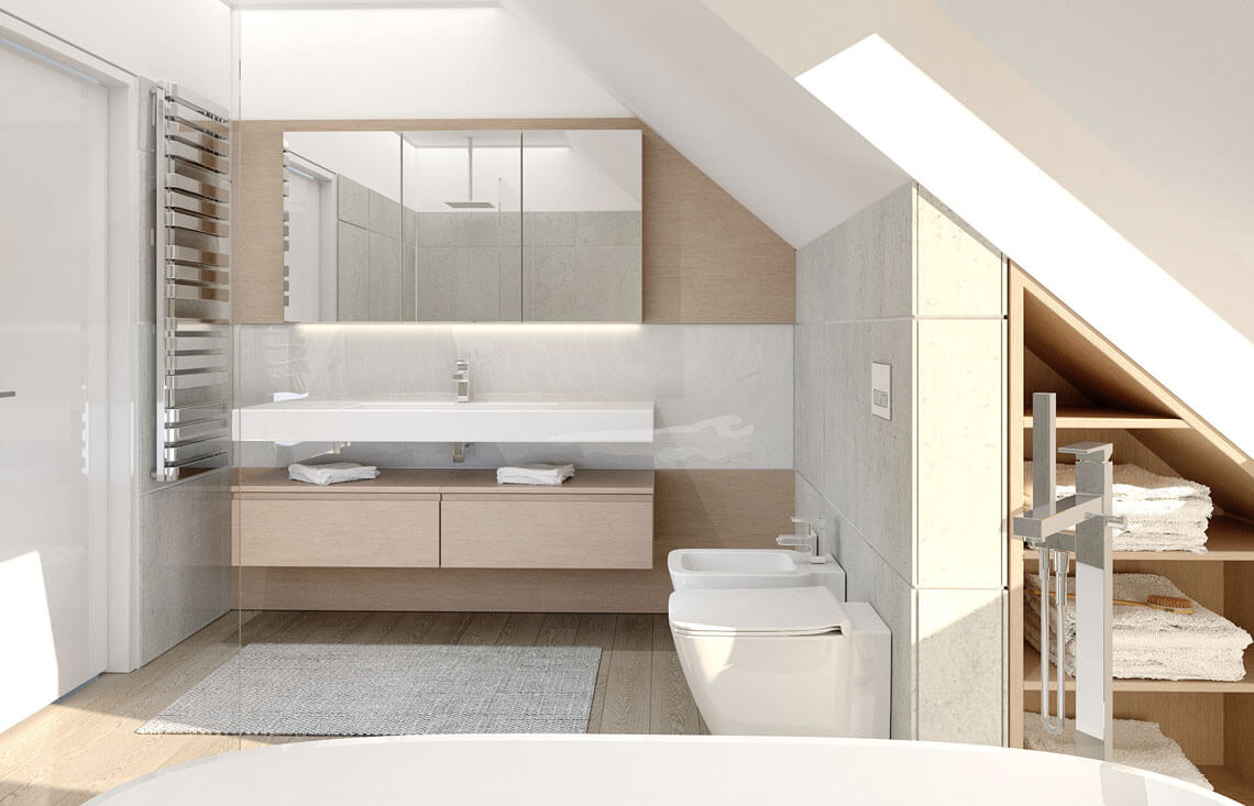 Projekt domu z poddaszem Ewa Lux Modern wnętrze łazienka widok 2