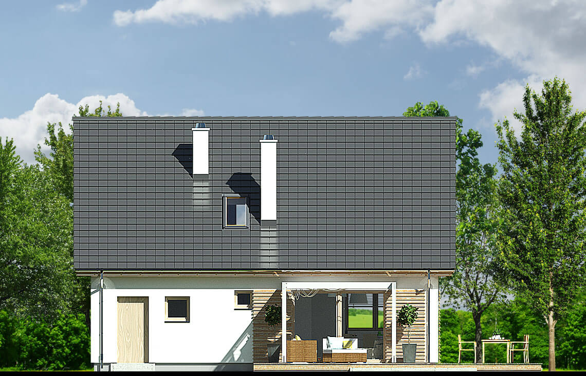 Projekt domu z poddaszem i garażem Harmonia Nova elewacja ogrodowa