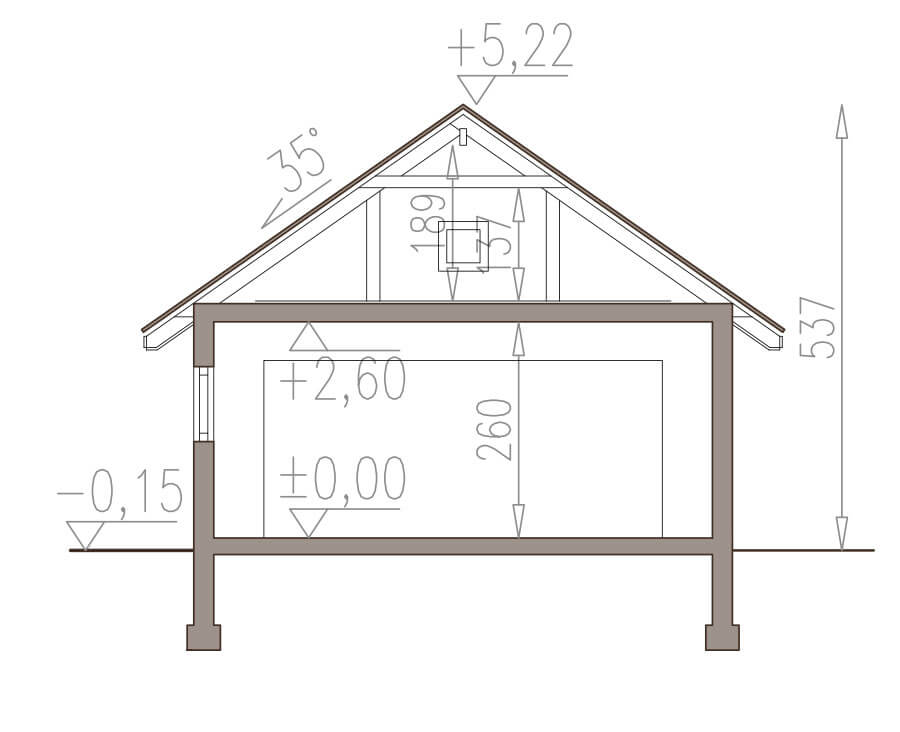 Projekt Garażu dach dwuspadowy APG 4B przekrój